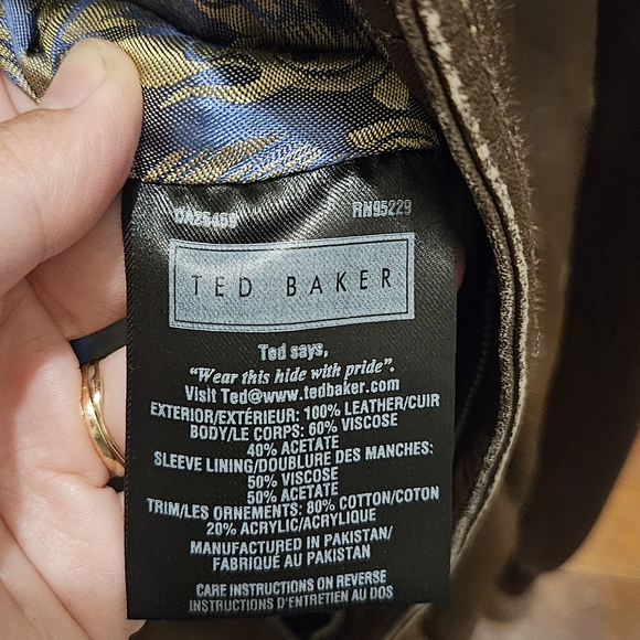 Ted Baker Dark Brown Leather Bomber Jacket - Picture 4 of 6